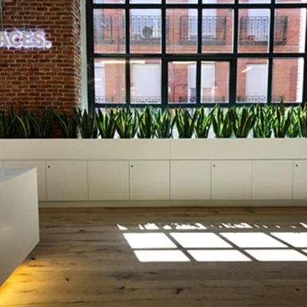 Luminoso espacio de oficina en Manzanares 4, Madrid Centro, ideal para alquiler de oficinas, con ventanales amplios y decoración moderna.
