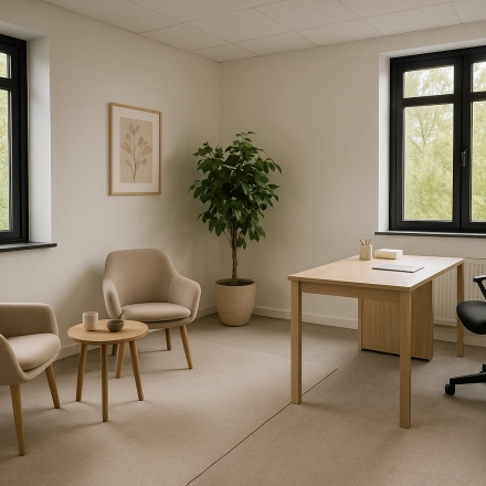 Kantoorruimte huren op Druivenstraat 25-31 in Breda Oost met moderne meubels en grote ramen voor natuurlijk licht.