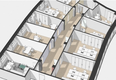 3D-Grundriss eines Büros in der Nüschelerstrasse 31, Zürich City, ideal für Unternehmen, die eine bürofläche mieten möchten.
