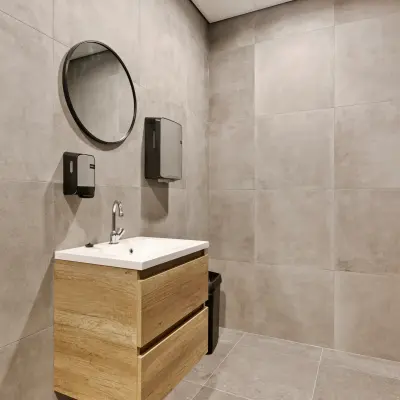 Modern restroom at Astronaut 28, Amersfoort Calveen, suitable as part of the office space rental.