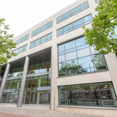 Exterior view of the office building at Mr. Treublaan 7 in Amsterdam Amstel, available for office space rental.