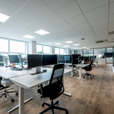 Bright office space for rent with modern furnishings and multiple workstations at Overschiestraat 186, Amsterdam De Schinkel.