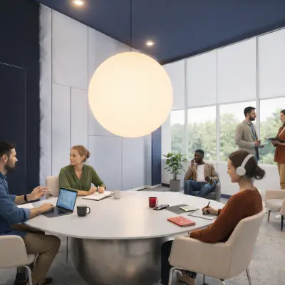 Professionals engaged in discussion and collaboration at a modern office's round table in Amsterdam South East, suitable for office space rental.