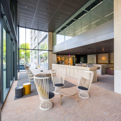 Spacious office to rent in Amsterdam West with modern furnishings, featuring high ceilings and large windows at Nachtwachtlaan 20. Ideal for anyone seeking office space rental with ample natural light.