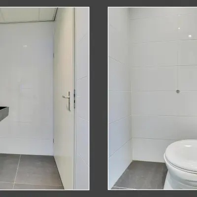 Modern restroom in an office at Regulierenring 2, Bunnik, available for office space rental.