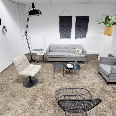 Stylish office space rental at Meidoornkade 22, Houten, featuring chic furniture with modern decor elements.
