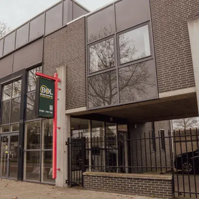Exterior view of office building at Abdis van Thornstraat 74, Oosterhout Nb, available for office space rental.