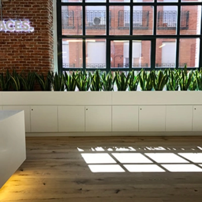 Luminoso espacio de oficina en Manzanares 4, Madrid Centro, ideal para alquiler de oficinas, con ventanales amplios y decoración moderna.