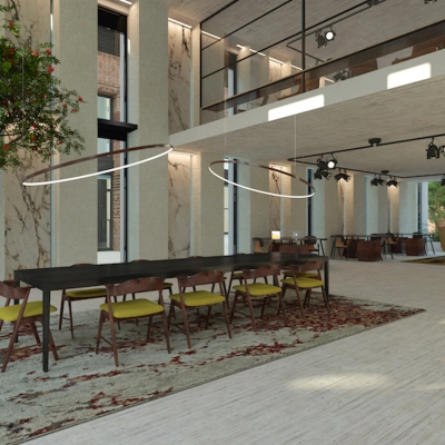 Moderne kantoorruimte huren in Amsterdam Noord met stijlvolle inrichting en veel daglicht. Grote tafels en groene planten zorgen voor een inspirerende werkplek. Ideaal voor verschillende zakelijke activiteiten.