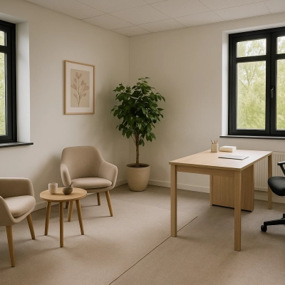 Kantoorruimte huren op Druivenstraat 25-31 in Breda Oost met moderne meubels en grote ramen voor natuurlijk licht.