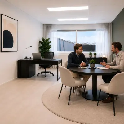 Moderne kantoorruimte huren in Haarlem Waarderpolder met een werkplek en een tafel met stoelen voor zakelijke gesprekken aan A. Hofmanweg 5A.