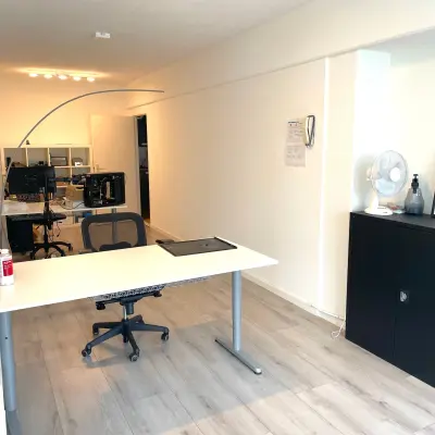 Kantoorruimte huren in Maastricht op de Wilhelminasingel 44-46 met moderne bureaus en minimalistische inrichting. Ideaal kantoorpand voor ondernemers die een praktische werkplek zoeken.